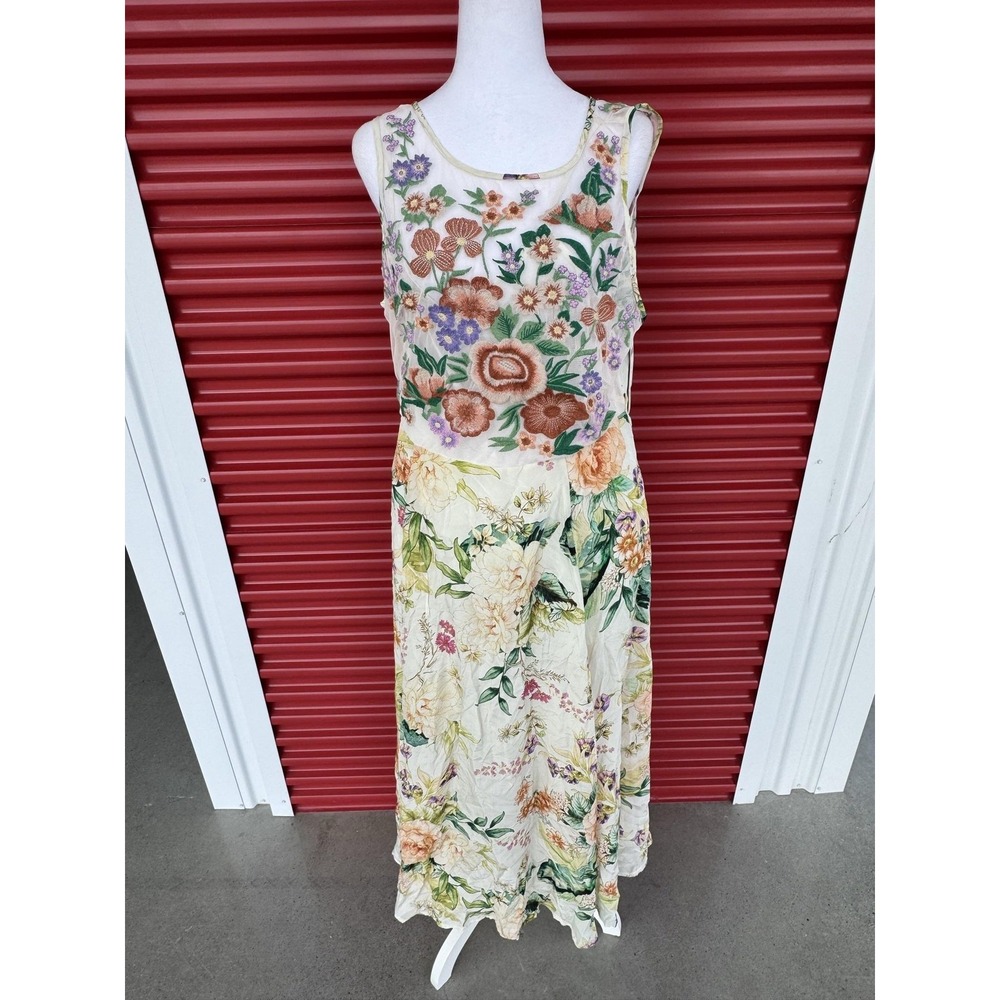 Anthropologie Dress Womens 14P Multicolor Floral Embroidered Maxi Fit & Flare